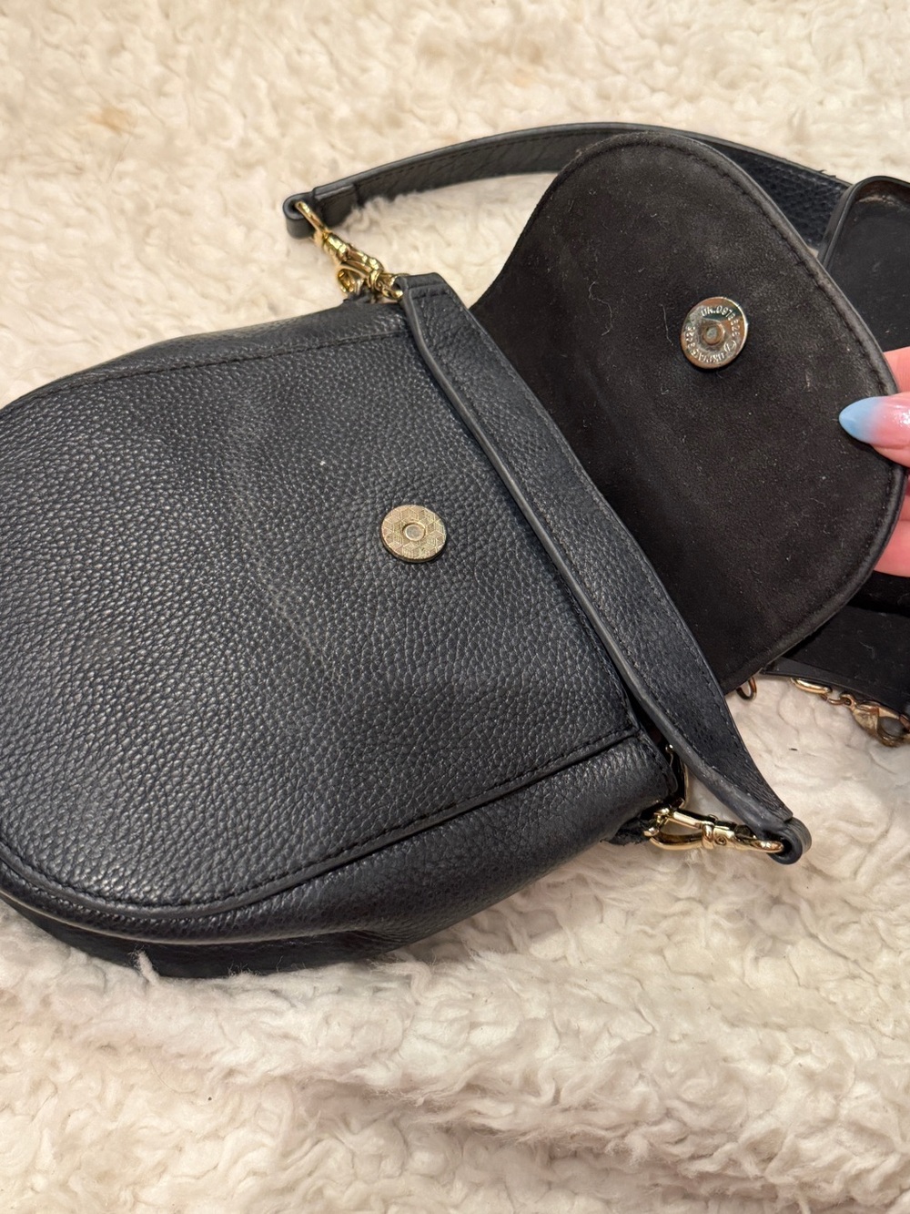 Bandolier Black Pebbled Leather Crossbody and Phone Case with Gold Chain - Picture 6 of 12